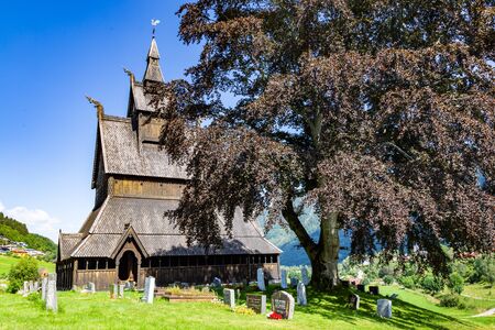 Vik, Sogn og Fordjane, Norway, Scandinavia - July 28, 2019: Hopperstad Stave church just outside the village of Vikoyri Vik Municipality,のeditorial素材