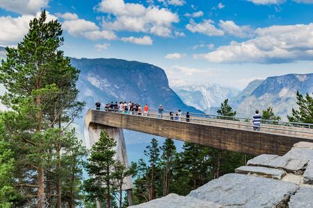 Aurland, Sogn og Fordjane, Norway, Scandinavia - July 27, 2019: Stegastein along the National Scenic...