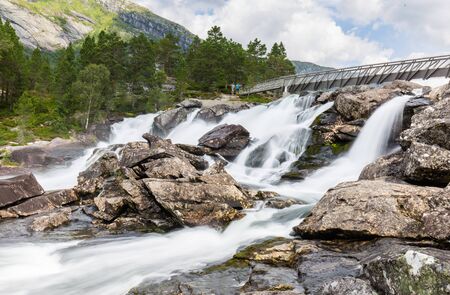 Majestic waterfall Likholefossen along National Scenic route Gaularfjellet in Norwayの写真素材