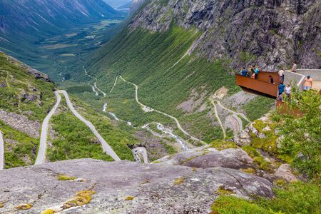 Trollstigen mountain viewpoint and pass along national scenic route Geiranger Trollstigen More og Romsdal county in Norwayの写真素材