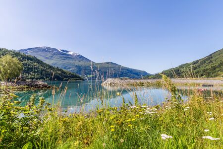 Landscape with Nordfjord in Norway, Nordfjord offers one of the finest Norwegian scenery.の写真素材