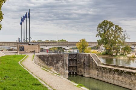 Orleans, France, October 14, 2019: Sluice Loire near Brdige Rene Thinat in Orleans Franceのeditorial素材