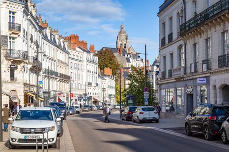 Blois, France - October 10, 2019: Rue de Porte Cote in the ancient shopping center of Blois in Franceのeditorial素材