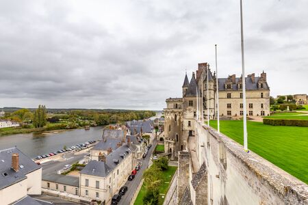 Amboise, France -October 16, 2019: Chateau dAmboise, park and gardens high above the old center of the city.のeditorial素材