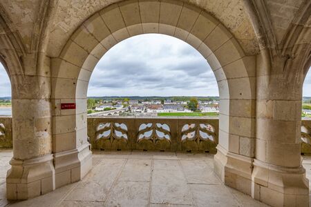 Amboise, France -October 16, 2019: View from Chateau dAmboise on the city and ancient bridge of Amboise in Franceのeditorial素材