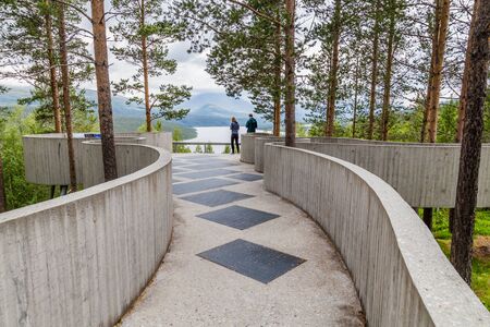 Sohlbergpassen viewpoint at Atnsjoen lake along Rondane National Scenic route in western Norway