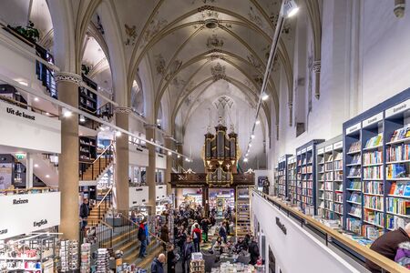 Zwolle, Netherlands, February 21, 2020: Famous bookstore Waanders in old 15the-century church in the old city centre of Zwolle in the Netherlands.のeditorial素材