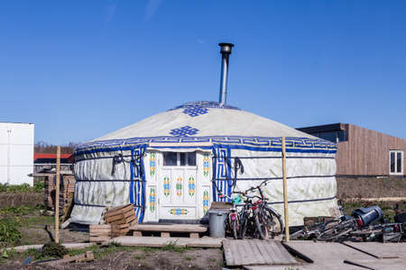 Almere, Netherlands,March 12, 2020: Yurt house for alternative living in Eco friendly modern in destrict Oosterwold in Almere Netherlands.のeditorial素材