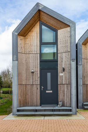 Nijkerk, Netherlands,March 12, 2020: Eco friendly tiny houses in NIjkerk. 39 square meters surface for a cheap and simple living.のeditorial素材