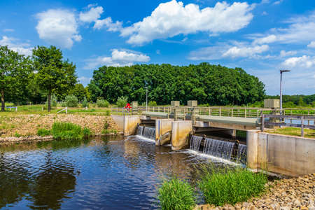 Water lock Vilsteren in river Vecht near Dalfsen, Overijssel in the Netherlandsの写真素材