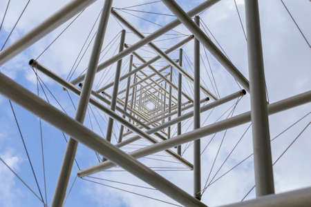Otterlo, Netherlands - June 9, 2020: Needle tower 1968 from KENNETH SNELSON in Sculpture garden of Kruller Muller Museum in National Park Hoge Veluwe in Otterlo Netherlandsのeditorial素材
