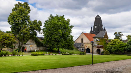Bad Bentheim, Germany - August 25, 2021: Courtyard and buildings Bentheim Castle in Nordrhine Westfalen in Germany, Largest hilltop castle in northwestern Germany,のeditorial素材