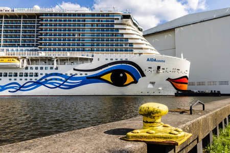 Papenburg, Germany - August 24, 2021: New cruise ship AIDA cosma at Shipyard Meyer in Papenburg largest shipyards in the world building cruise ships for international shipping companies for decades.のeditorial素材