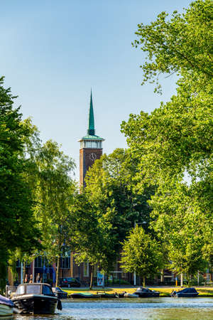 Alkmaar, The Netherlands - July 23, 2021: sailing along the canals during the summer in Alkmaar North-Holland, The Netherlandsのeditorial素材