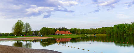 Oldenzaal, The Netherlands - May 13, 2021: Panorama of recreation area Het Hulsbeek near Oldenzaal in Twente in The Netherlandsのeditorial素材