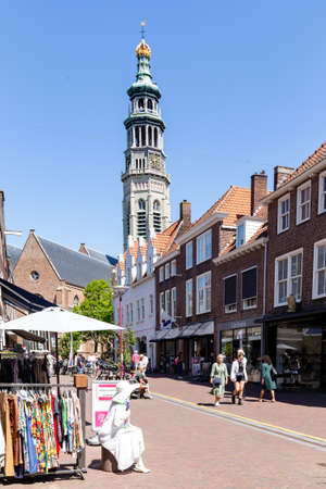 Middelburg, The Netherlands - May 29, 2021: Lange Jan church in the historic center of Middelburg in...