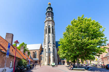 Middelburg, The Netherlands - May 29, 2021: Lange jan church in the historic center of Middelburg in...