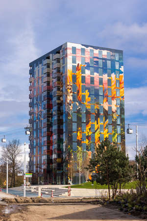 Almere, The Netherlands - April 3, 2022: Aeres Residential building Flores with cable car at Floriade Expo 2022 Growing green cities in Almere Amsterdam The Netherlandsのeditorial素材
