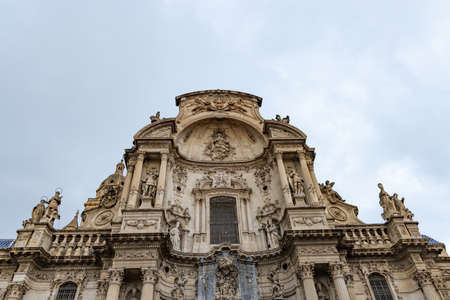 Murcia, Spain - March 30, 2022: Detailof Cathedral of Saint Mary in center of Murcia in Spain on a rainy dayのeditorial素材