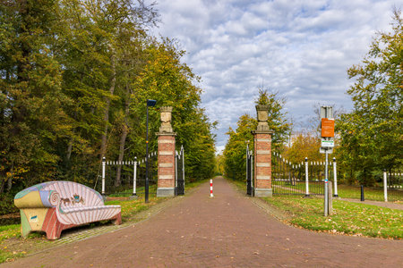 Entrance of estate and park Nienoord in Leek municipality Westerkwartier Groningen province in The Netherlandsのeditorial素材