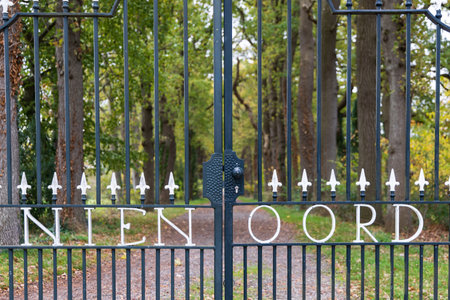 Leek, The Netherlands- October 26, 2022: Entrance of estate and park Nienoord in Leek municipality...