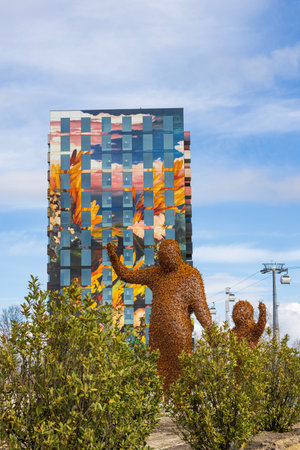 Almere, The Netherlands - April 3, 2022: Beehold sculpture, Flores building and cable car at Floriade Expo 2022 Growing green cities in Almere Amsterdam The Netherlandsのeditorial素材