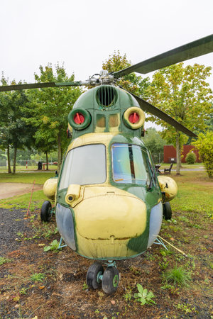 Eichsveld, Germany - September 14, 2022: Helicopter from WOII in border museum Schifflersgrund at...