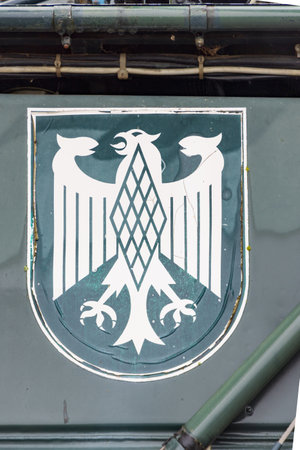 Eichsveld, Germany - September 14, 2022: Coat of arms of Germany in Border museum Schifflersgrund at Green Belt in Asbach-Sickenberg in Eichsveld Thuringen in Germanyのeditorial素材