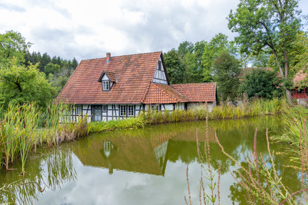 Kloster Vessra, Germany - September 16, 2022: Water mill in museum Vessra Abbey in Kloster Vessra, Thuringia in Germanyのeditorial素材
