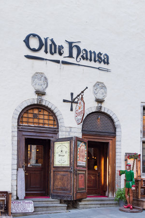 Tallinn, Estonia - October 21, 2022: Facade of famous traditional restaurant Olde Hansa in the center of old medieval town of Tallinn in Estonia Unesco world heritage siteのeditorial素材