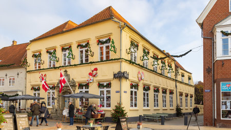 Tonder, Denmark - November 14, 2022: Cityscape of picturesque hanseatic village Tonder in Southern Denmarkのeditorial素材