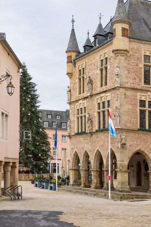 Echternach, Luxembourg - Januari 1, 2023: Cityscape of Echternach with Palace of Justice at Place du Marche in oldest town in Luxembourg. Near Mullerthal.のeditorial素材