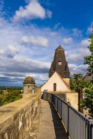 Bad Bentheim, Germany - August 25, 2021: View from Bentheim Castle in Nordrhine Westfalen in Germany, Largest hilltop castle in northwestern Germany,のeditorial素材