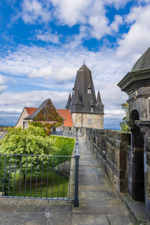 Bad Bentheim, Germany - August 25, 2021: Canon at Bentheim Castle in Nordrhine Westfalen in Germany, Largest hilltop castle in northwestern Germany,のeditorial素材