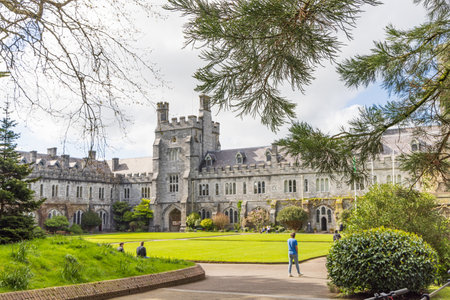 Cork, Ireland - April 17, 2023: Main old building of University College of Cork Munster province in Ireland Europeのeditorial素材