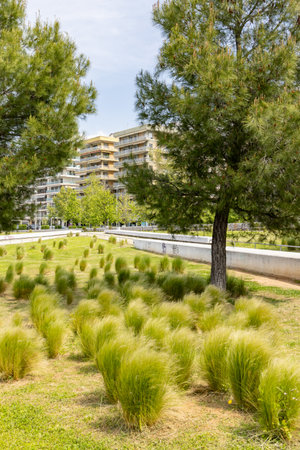 Public green park and garden Odysseas Fokas along the waterfront of Thessaloniki in Central Macedonia in Greeceの写真素材