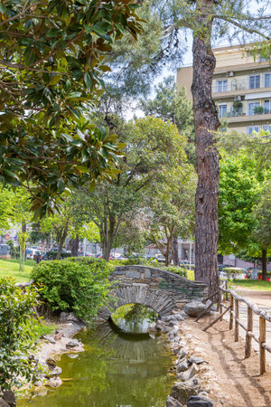 Pendion Areos public park with restaurant and turtles in Thessaloniki in Central Macedonia in Greeceの写真素材