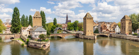 Strasbourg, France - May 14, 2023: Barrage Vauban scenic view of Strasbourg in Elsace region along the Rhine river in Franceのeditorial素材