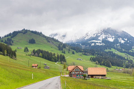 Panoramic view of Emmental valley in canton Bern in Switzerland