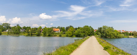 Landscape Michelbach barrage and water reservoir department Haut-Rhin in region Grand Est in Franceの写真素材