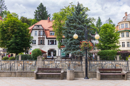 Polanica Zdroj, Poland, July 16, 2023: Historic center of city Polanica Zdroj in Klodzko County, Lower Silesian Voivodeship in Western Polandのeditorial素材