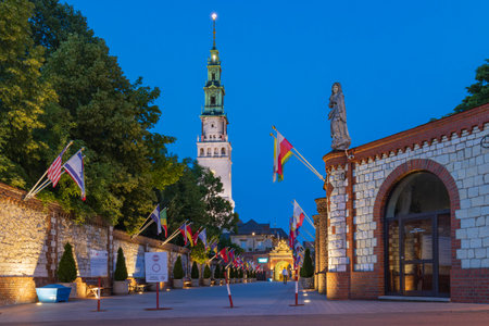 Poland, Czestochowa - July 19, 2023: Entrance Jasna Gora fortified monastery and church. Polish Catholic pilgrimage site with Black Madonna miraculous icon.のeditorial素材