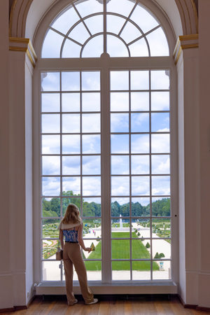 Berlin, Germany - July 25, 2023: Windows of Upper Oval Hall and Salon with beautiful view of royal...