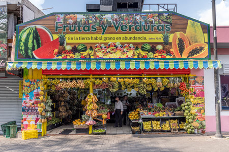 San Jose, Costa Rica -March 25, 2024: Multicolored shops with all kinds of fruits from Costa Rica downtown San Jose capital of Costa Rica in Central Americaのeditorial素材