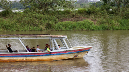 Cano Negro Wildlife Refuge, Costa Rica - March 10, 2024: Local transport along the Rio Frio river in...