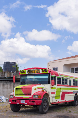 Juilgalpa, Nicaragua - March 13, 2024: Colorful American School bus in Juilgalpa capital city...