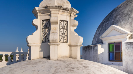 Scenic view of beautiful roof of white cathedral of colonial city Leon in Nicaragua in Central...