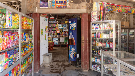 Leon, Nicaragua - March 16, 2024: Crowded small supermarket near Leon in Nicaragua in Central Americaのeditorial素材