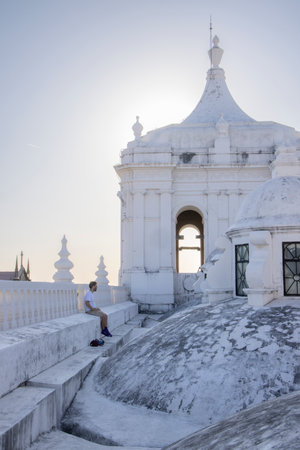 Leon, Nicaragua - March 17, 2024: Scenic view of beautiful roof of white cathedral of colonial city Leon in Nicaragua in Central Americaのeditorial素材