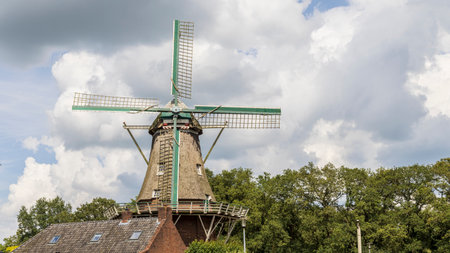 Floor windmill in the center of village Norg in Municipality Noordenveld in the Netherlands....